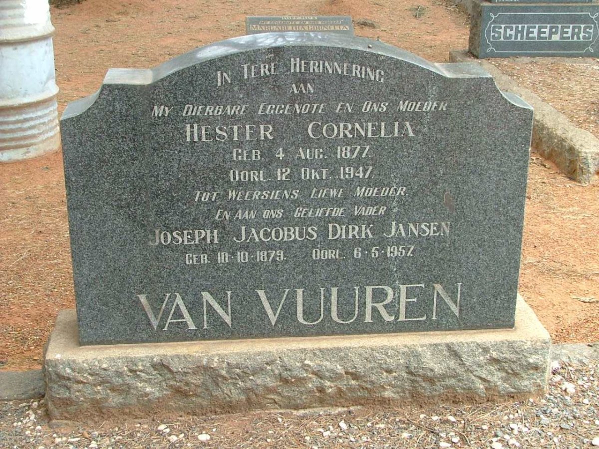 VUUREN Joseph Jacobus Dirk Jansen, van 1879-1957 &amp; Hester Cornelia 1877-1947