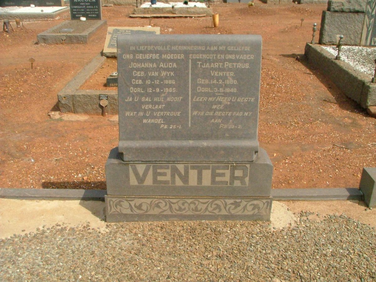VENTER Tjaart Petrus 1880-1948 &amp; Johanna Alida VAN WYK 1886-1965