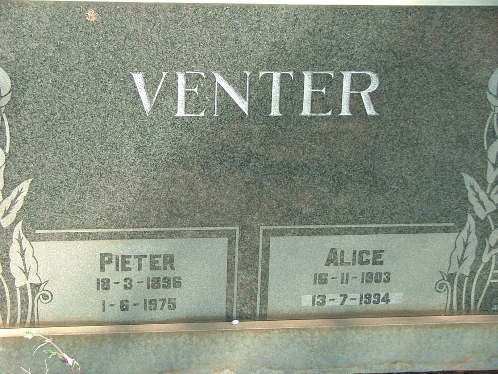 VENTER Pieter 1896-1975 &amp; Alice 1903-1994