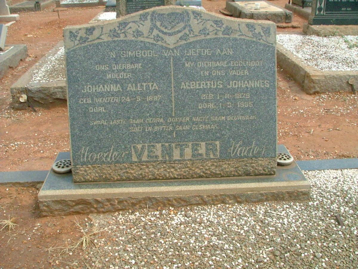 VENTER Albertus Johannes 1879-1955 &amp; Johanna Aletta VENTER 1887-
