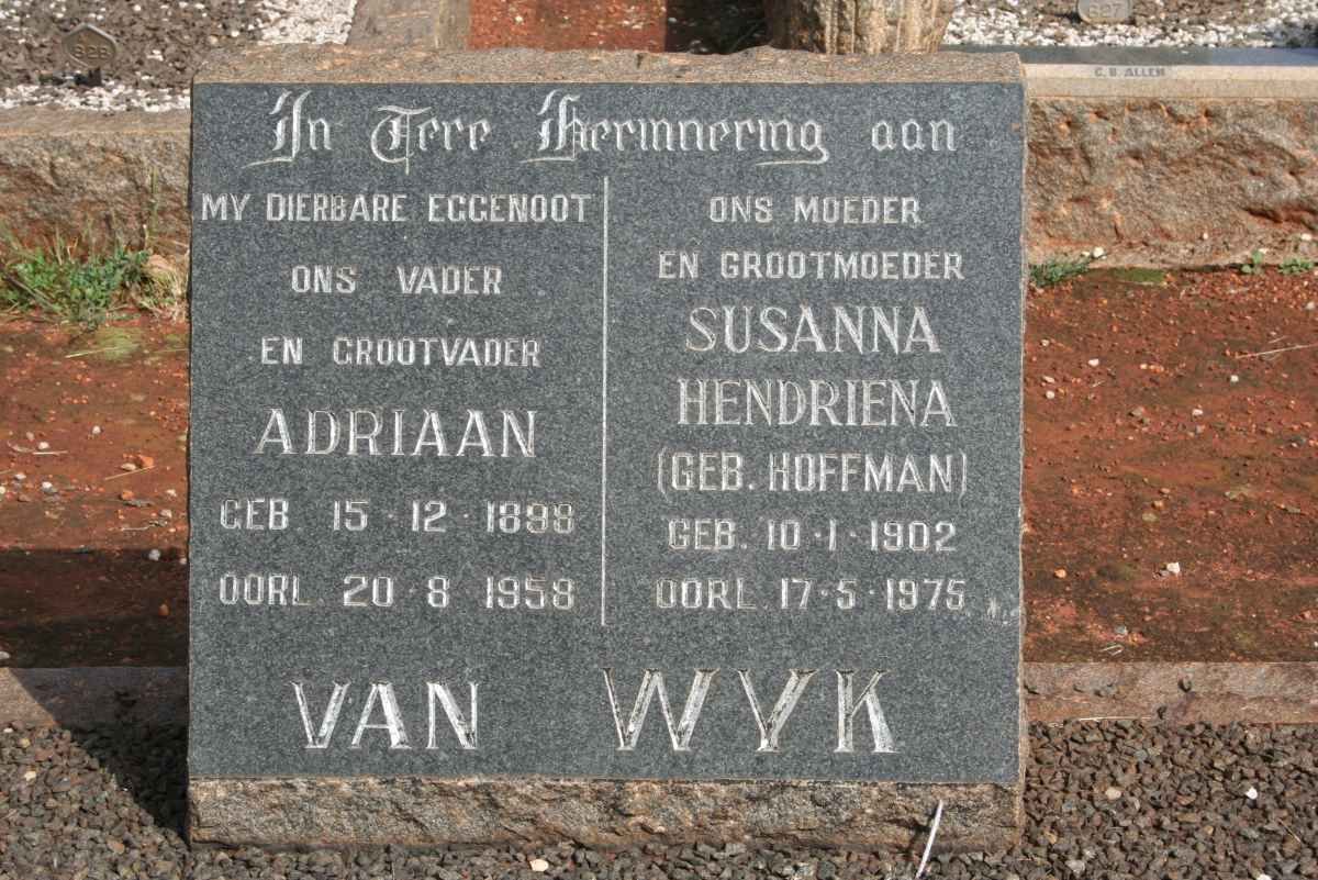 WYK Adriaan, van 1898-1958 &amp; Susanna Hendriena HOFFMAN 1902-1975