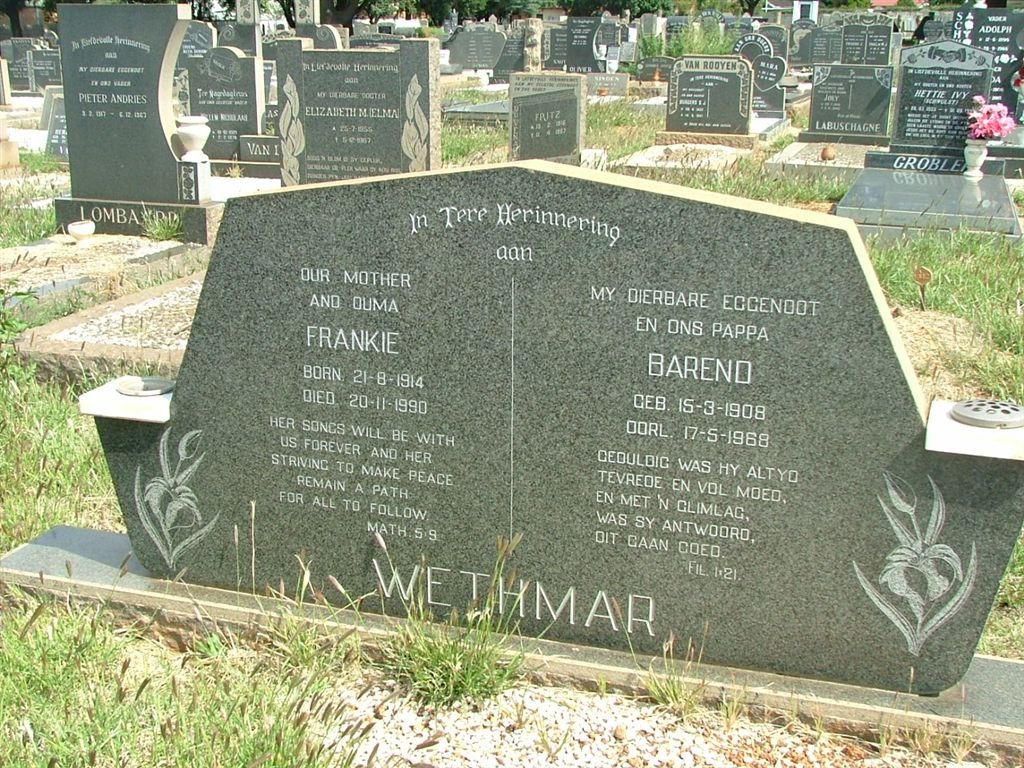 WETHMAR Barend 1908-1968 &amp; Frankie 1914-1990