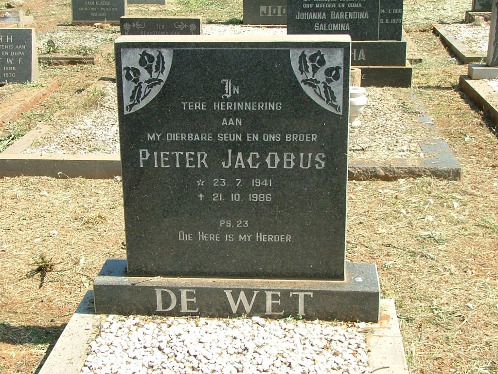 WET Pieter Jacobus, de 1941-1986
