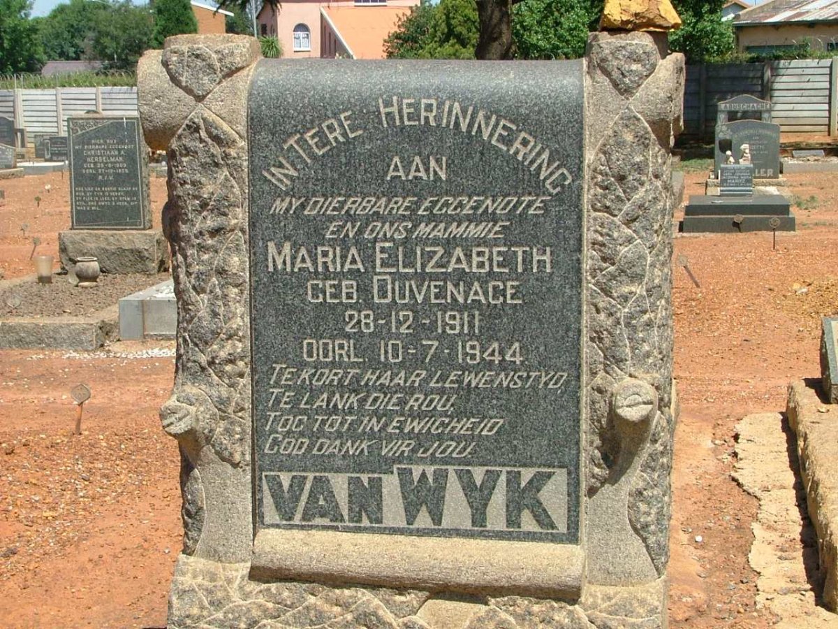 WYK Maria Elizabeth, van nee DUVENAGE 1911-1944