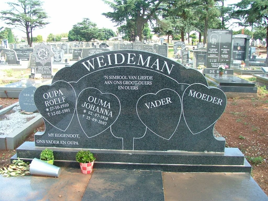 WEIDEMAN Roelf 1910-1981 &amp; Johanna 1918-2007