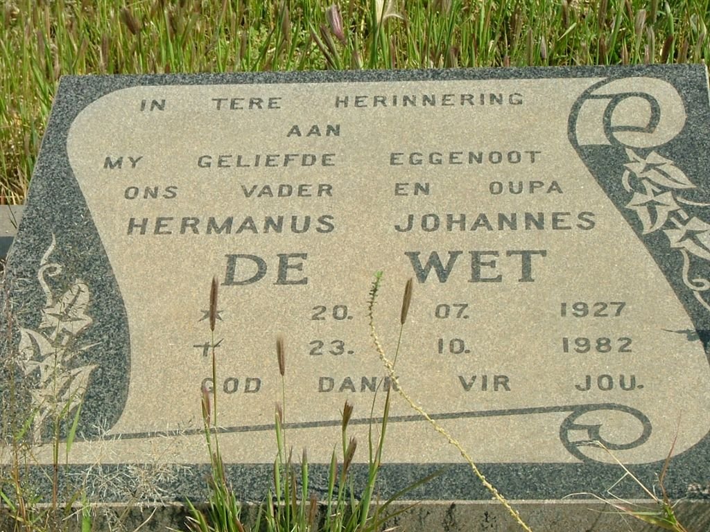 WET Hermanus Johannes, de 1927-1982 