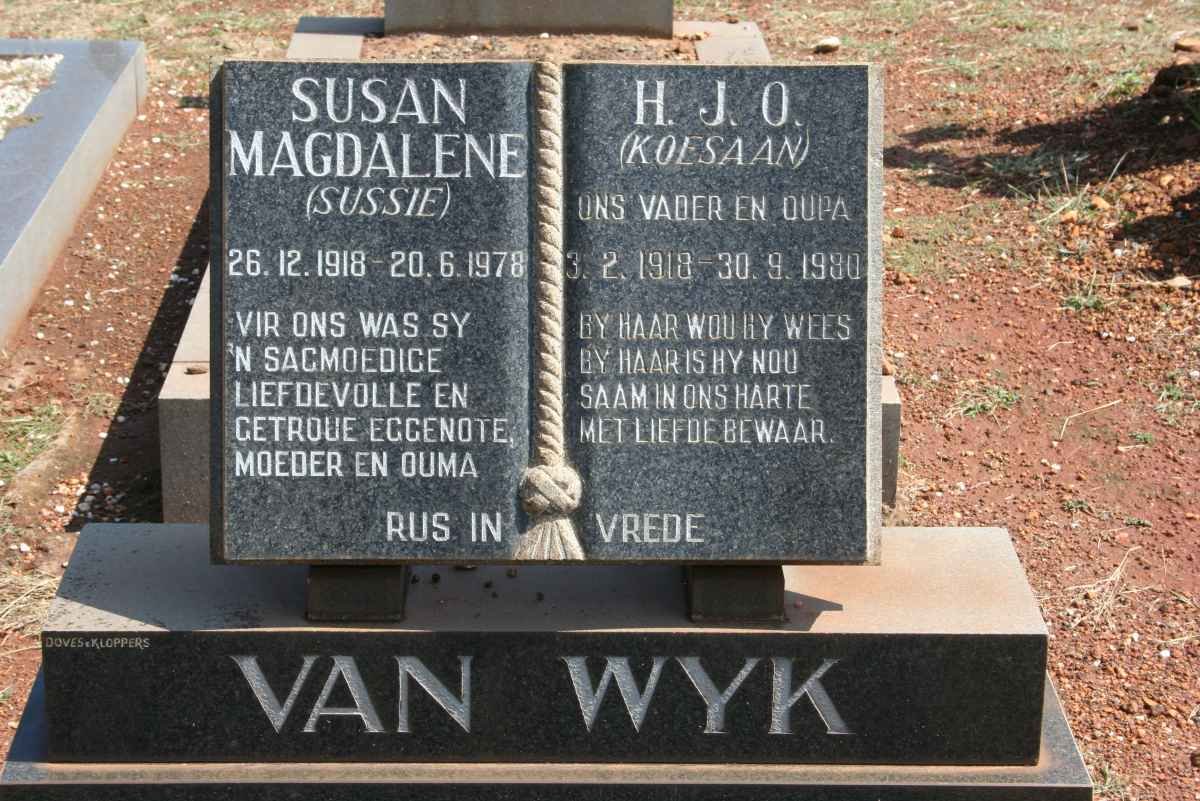 WYK H.J.O., van 1918-1980 &amp; Susan Magdalene 1918-1978