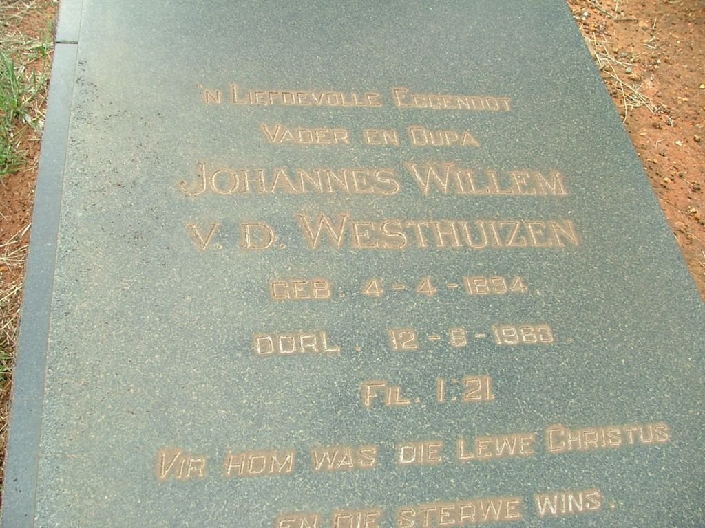 WESTHUIZEN Johannes Willem, van der 1894-1963