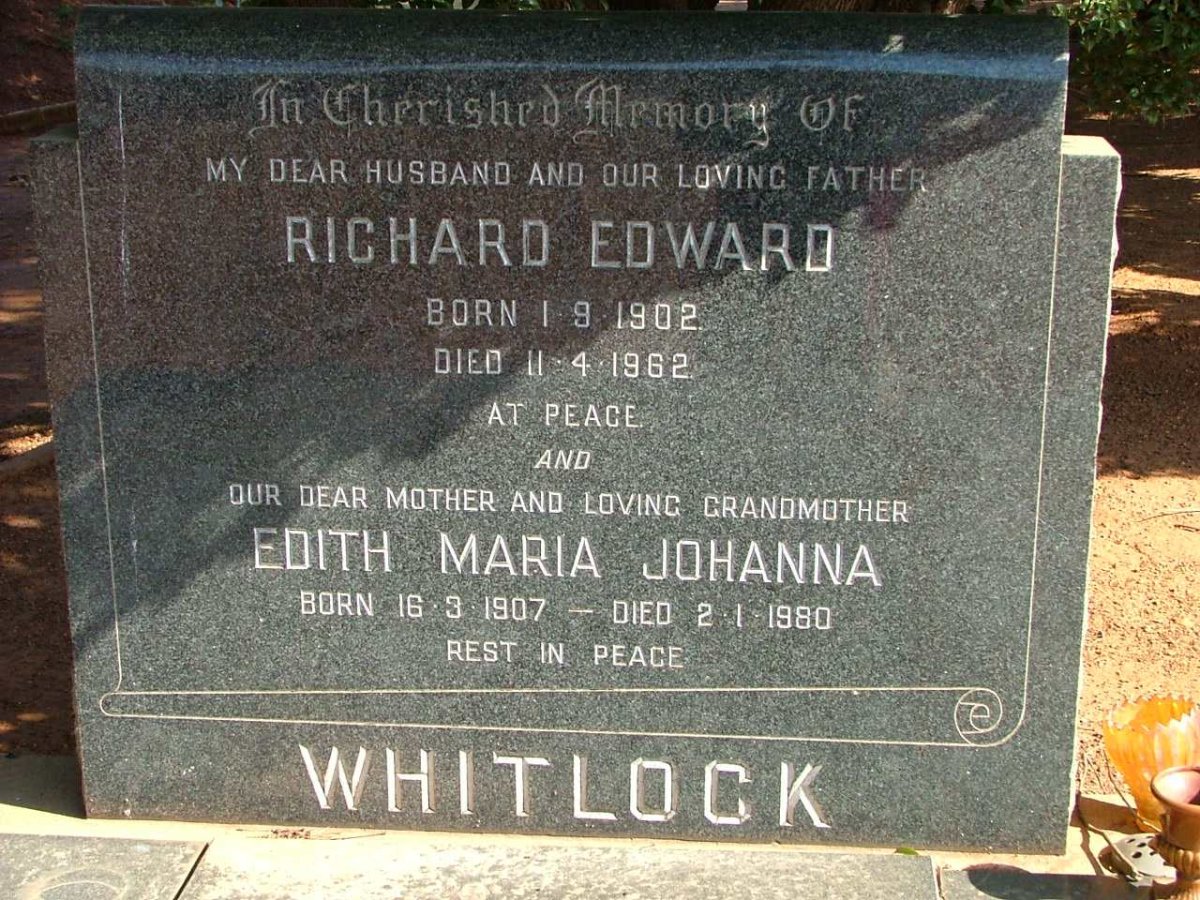 WHITLOCK Richard Edward 1902-1962 &amp; Edith Maria Johanna 1907-1980