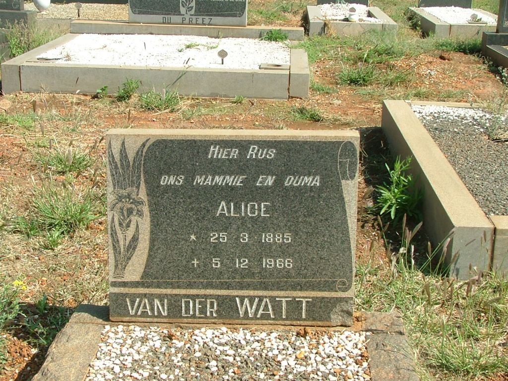 WATT Alice, van der 1885-1966