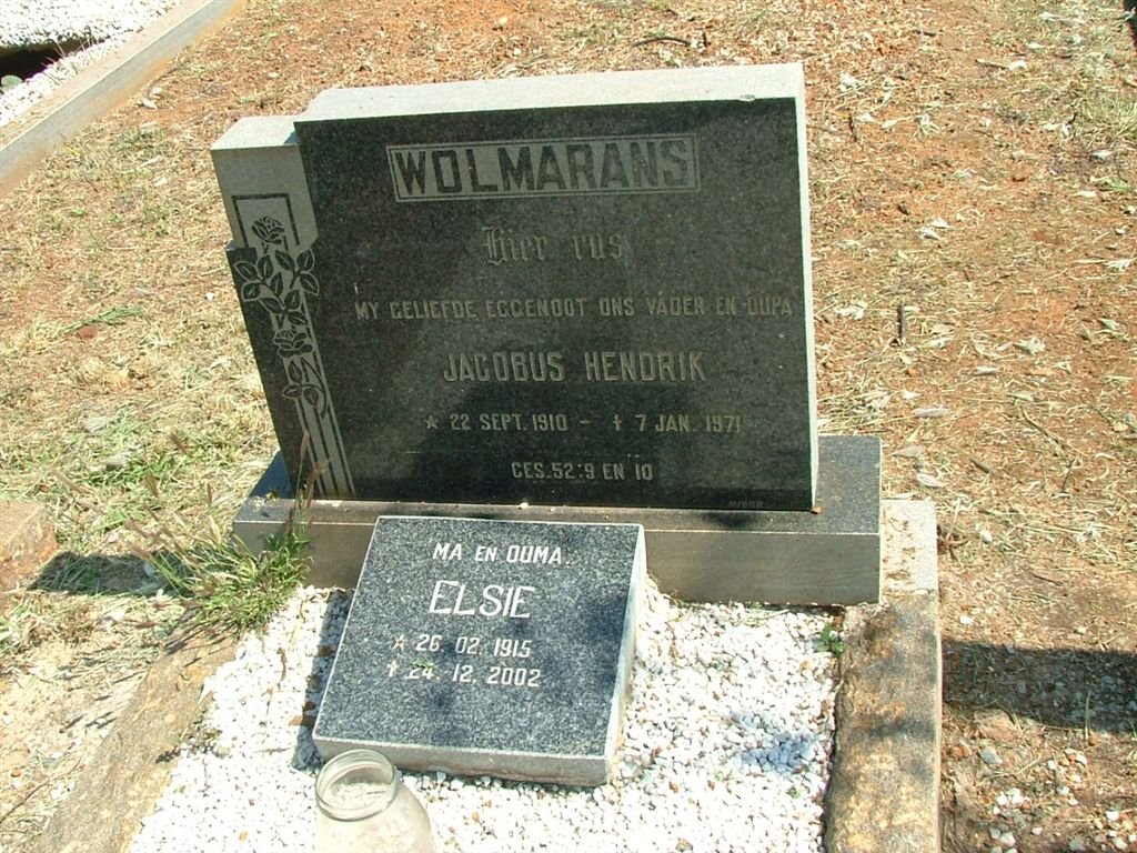 WOLMARANS Jacobus Hendrik 1910-1971 &amp; Elsie 1915-2002