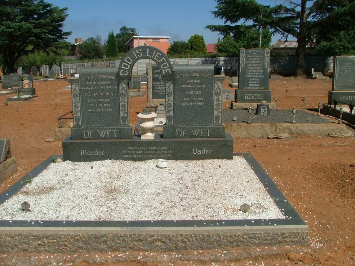WET Andries, de 1881-1957 &amp; Aletta Sophia LE GRANGE 1892-1955