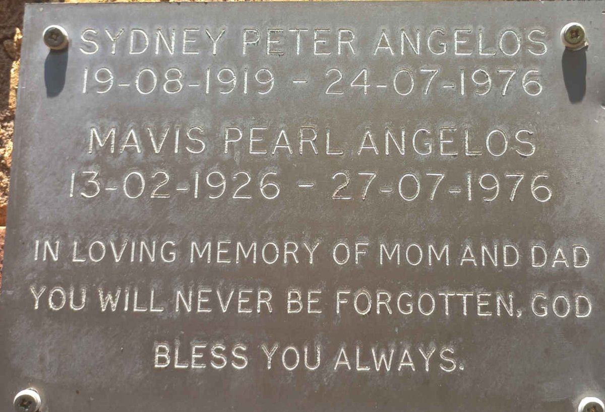 ANGELOS Sydney Peter 1919-1976 &amp; Mavis Pearl 1926-1976