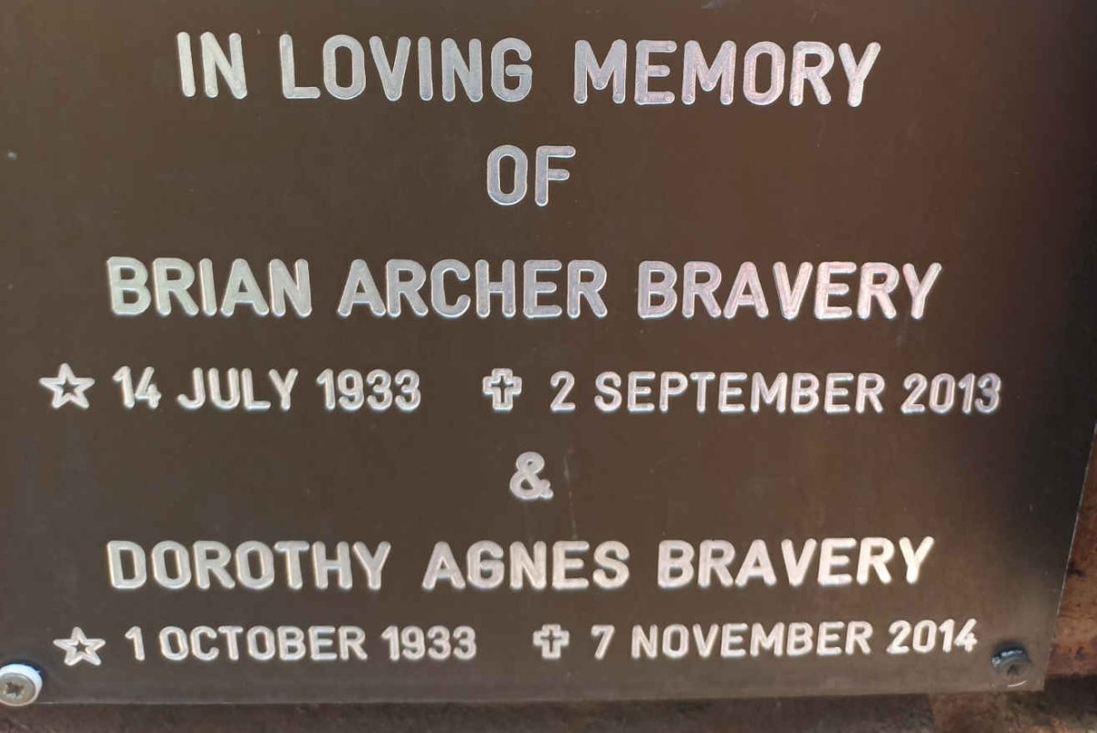 BRAVERY Brian Archer 1933-2013 &amp; Dorothy Agnes 1933-2014