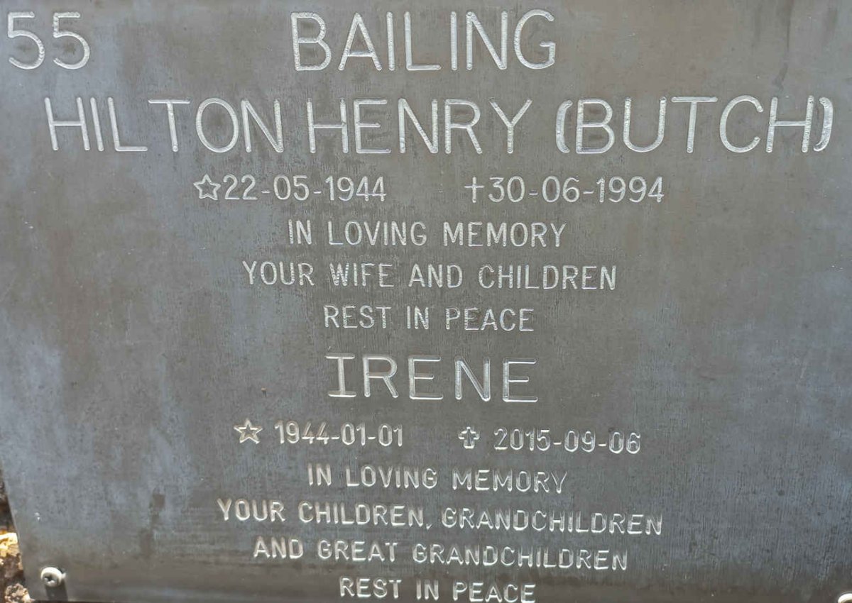 BAILING Hilton Henry 1944-1994 &amp; Irene 1944-2015