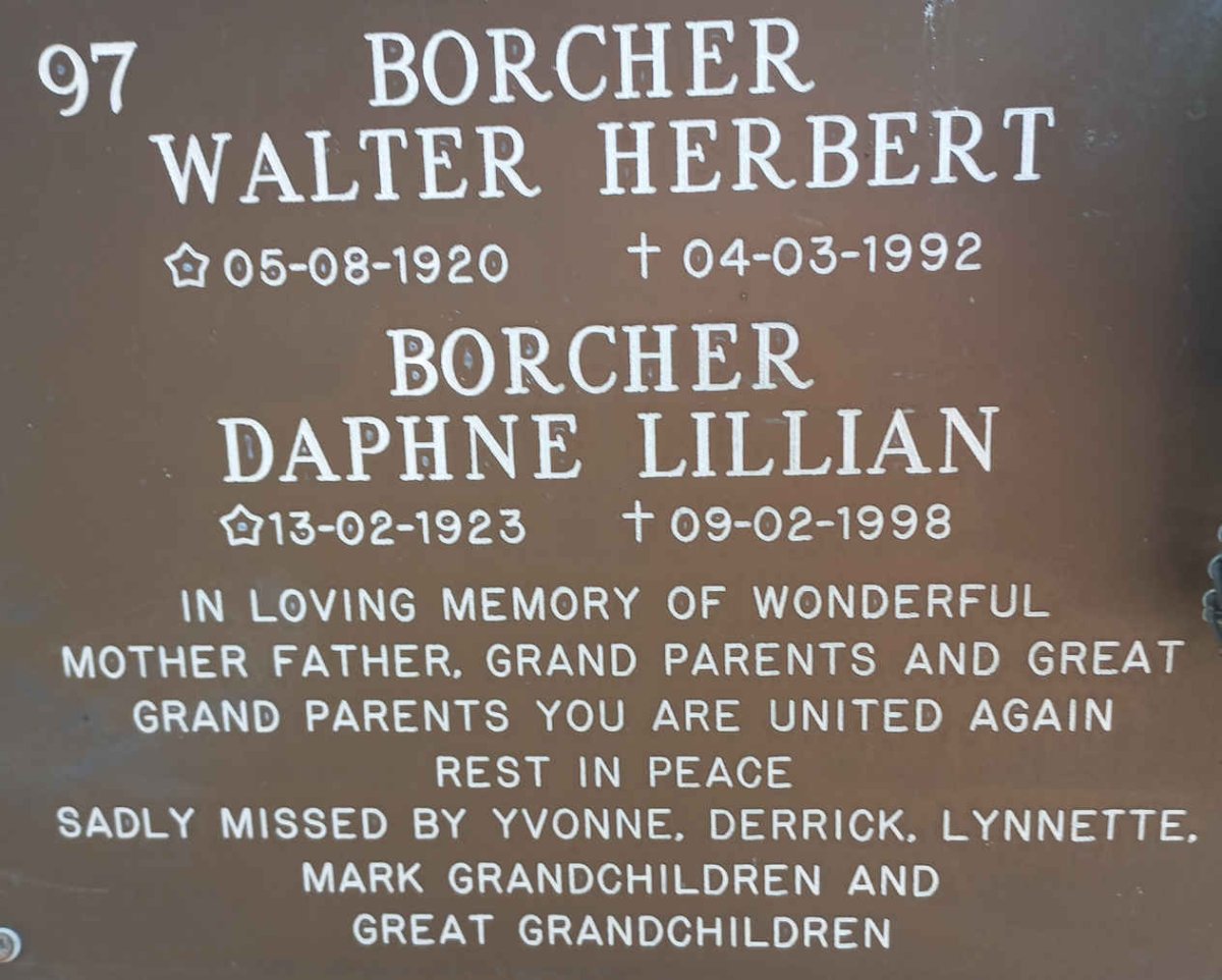 BORCHER Walter Herbert 1920-1992 &amp; Daphne Lillian 1923-1998