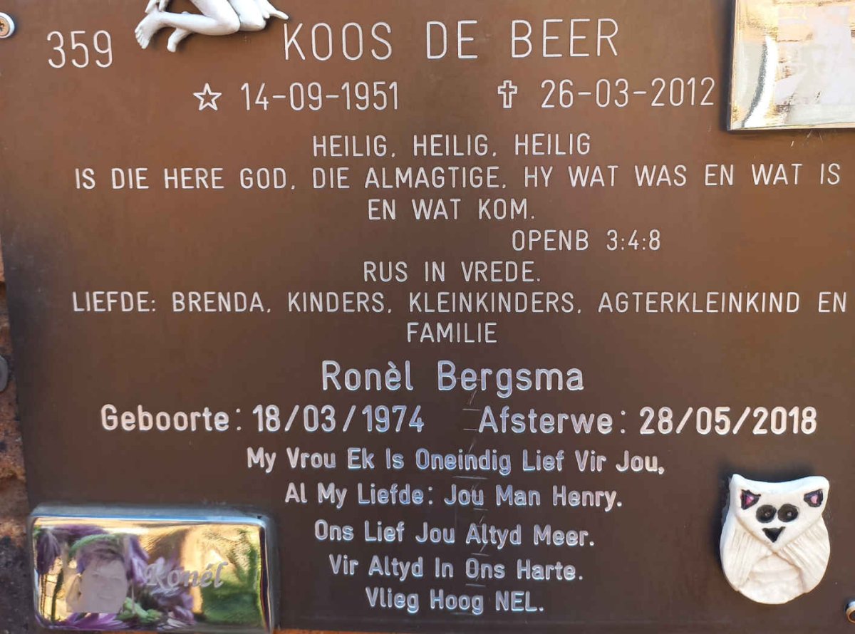 BEER Koos, de 1951-2012 :: BERGSMA Ronel 1974-2018