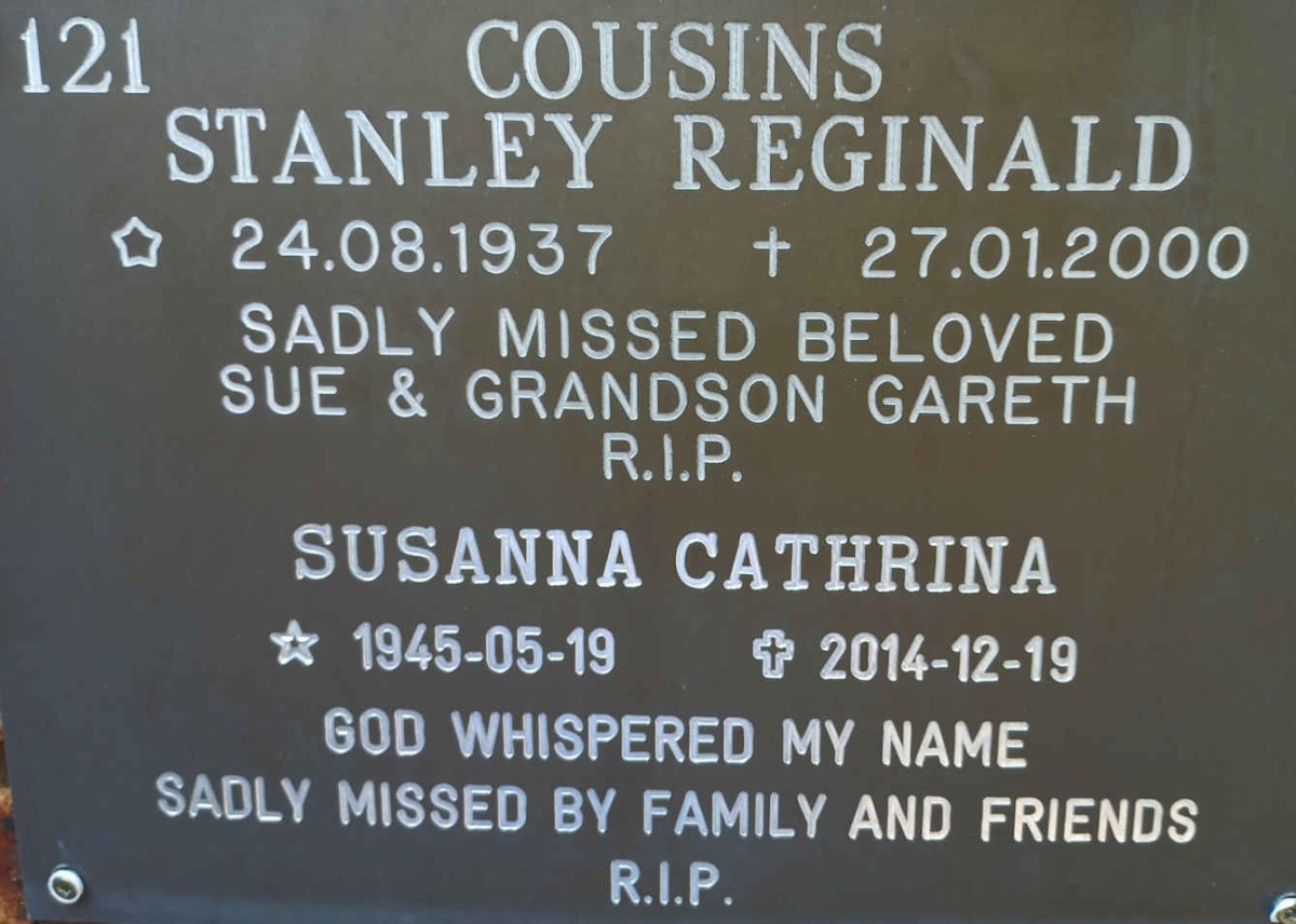 COUSINS Stanley Reginald 1937-2000 &amp; Susanna Cathrina 1945-2014
