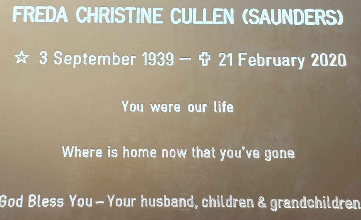 CULLEN Freda Christine nee SAUNDERS 1939-2020