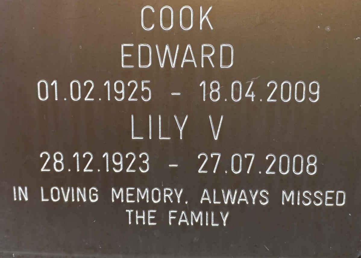 COOK Edward 1925-2009 &amp; Lily V. 1923-2008
