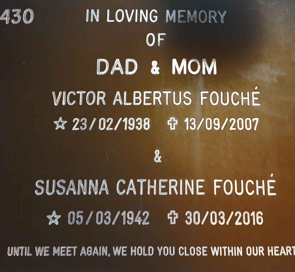 FOUCHE Victor Albertus 1938-2007 &amp; Susanna Catherina 1942-2016
