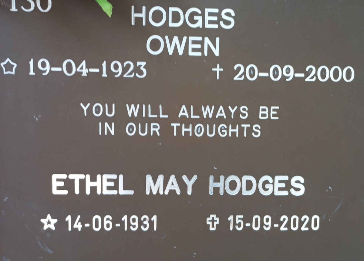 HODGES Owen 1923-2000 &amp; Ethel May 1931-2020