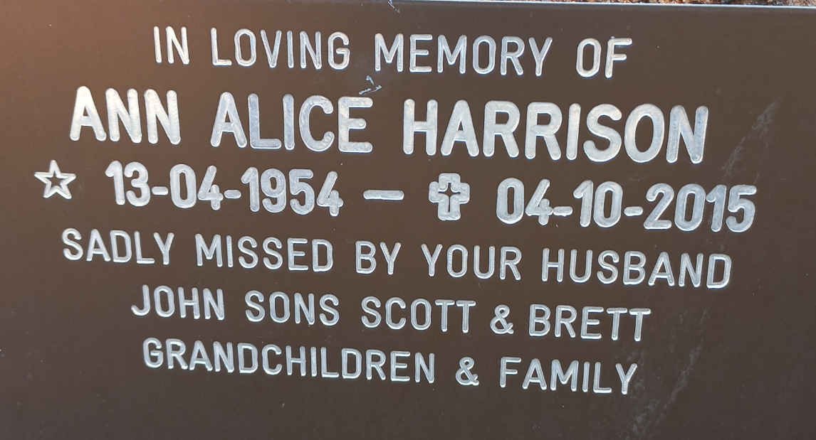 HARRISON Ann Alice 1954-2015