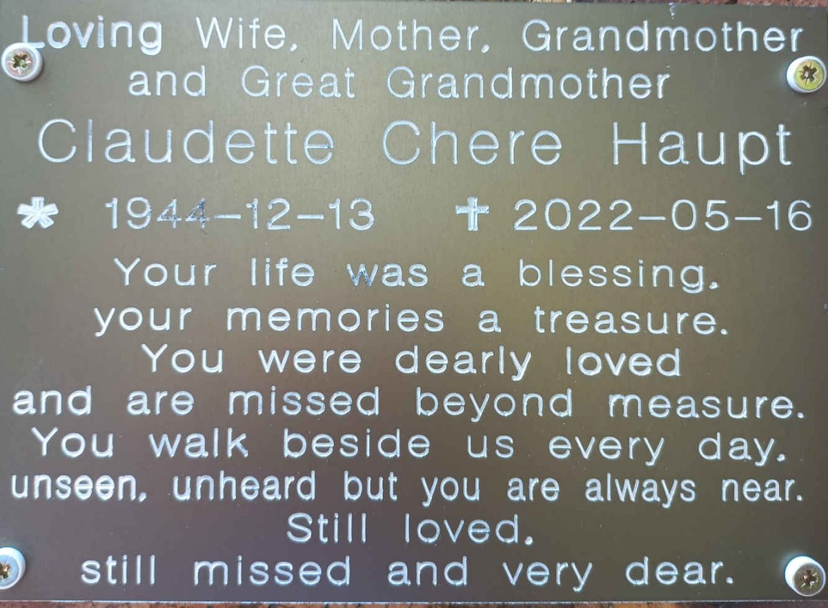 HAUPT Claudette Chere 1944-2022