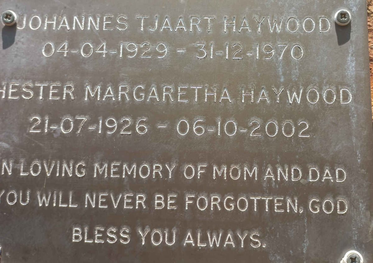 HAYWOOD Johannes Tjaart 1929-1970 &amp; Hester Margaretha 1926-2002