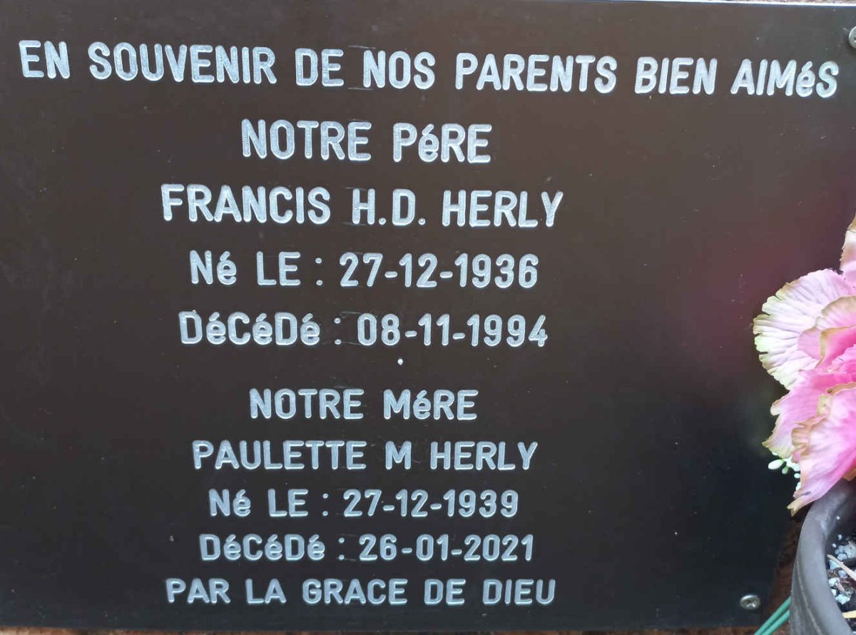 HERLY Francis H.D. 1936-1994 &amp; Paulette M. 1939-2021