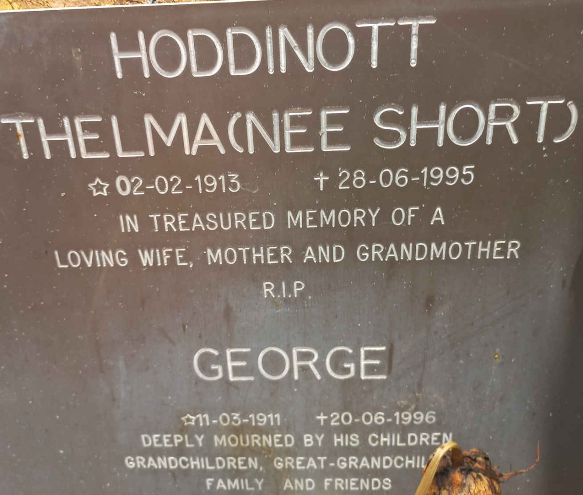 HODDINOTT George 1911-1996 &amp; Thelma SHORT 1913-1995