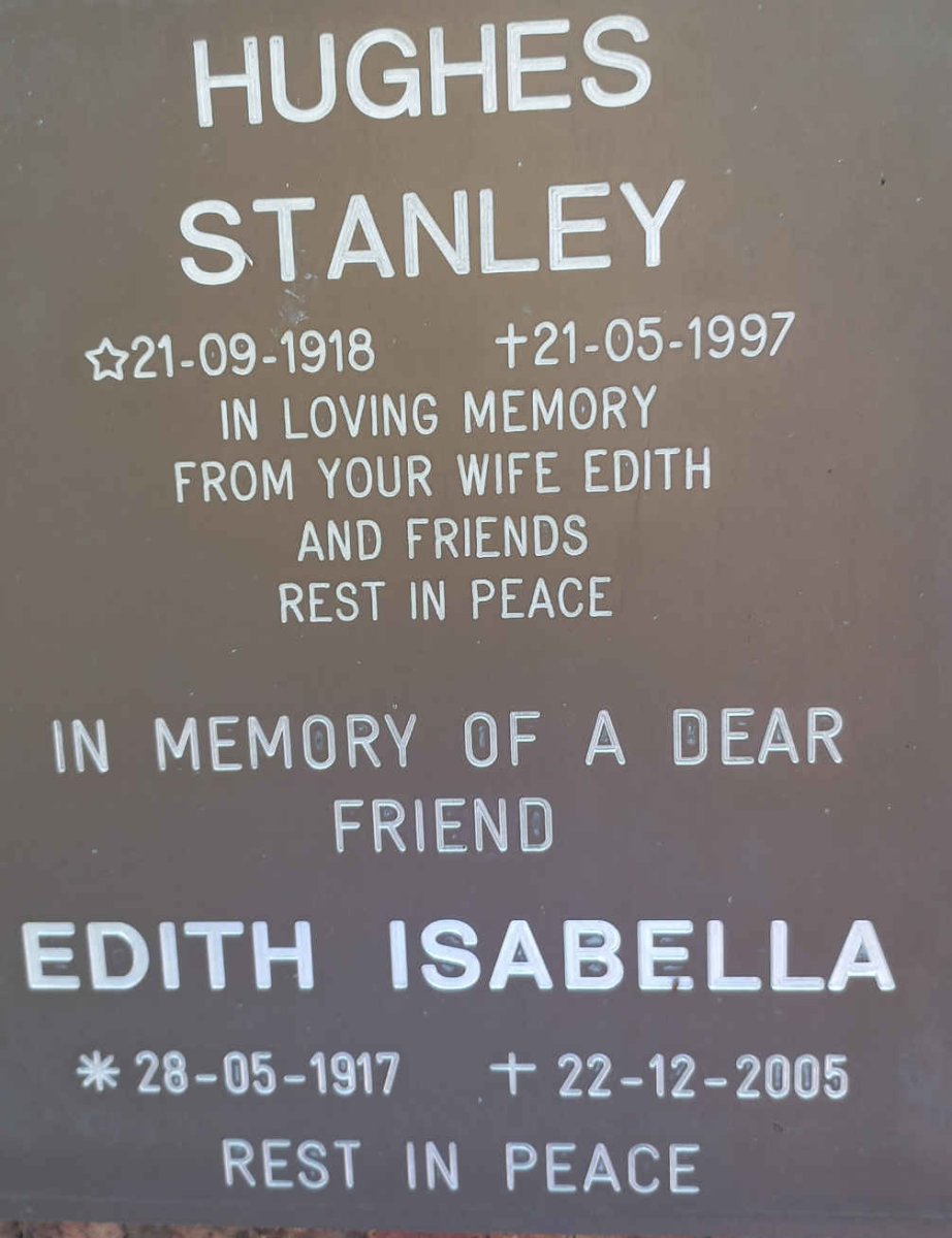 HUGHES Stanley 1918-1997 &amp; Edith Isabella 1917-2005