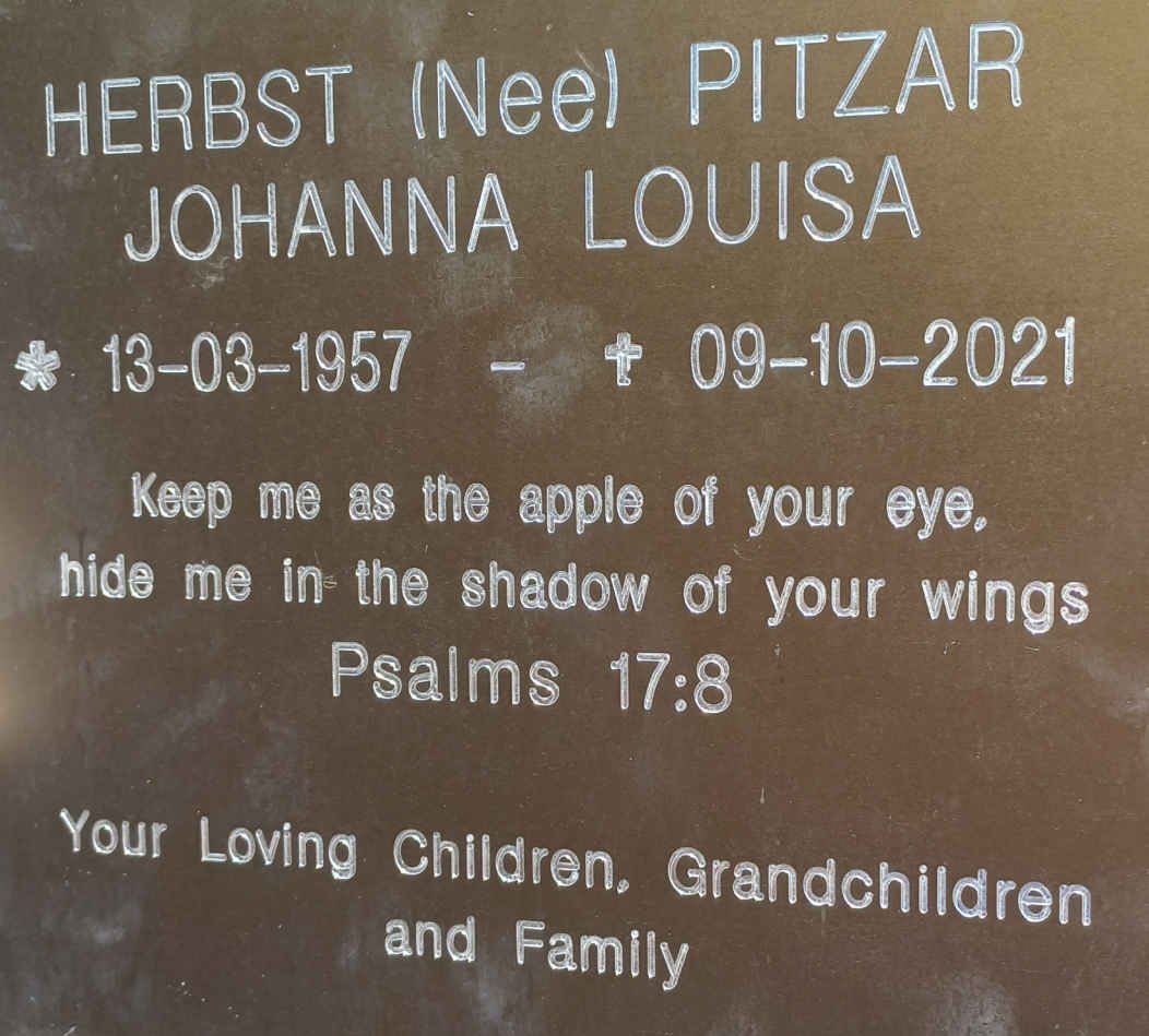 HERBST Johanna Louisa nee PITZAR 1957-2021