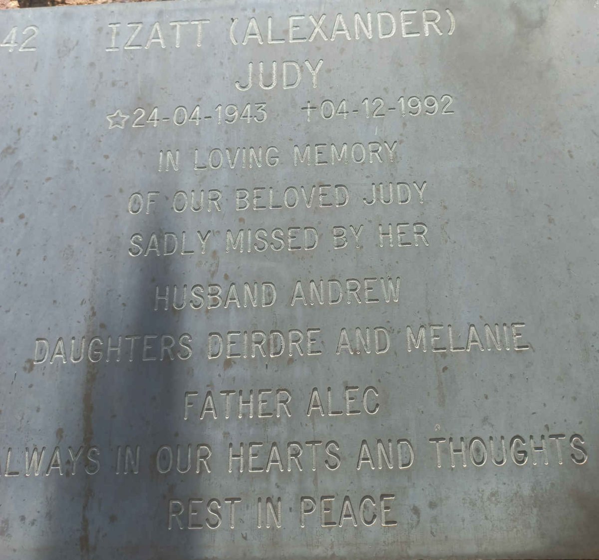 IZATT Judy nee ALEXANDER 1943-1992