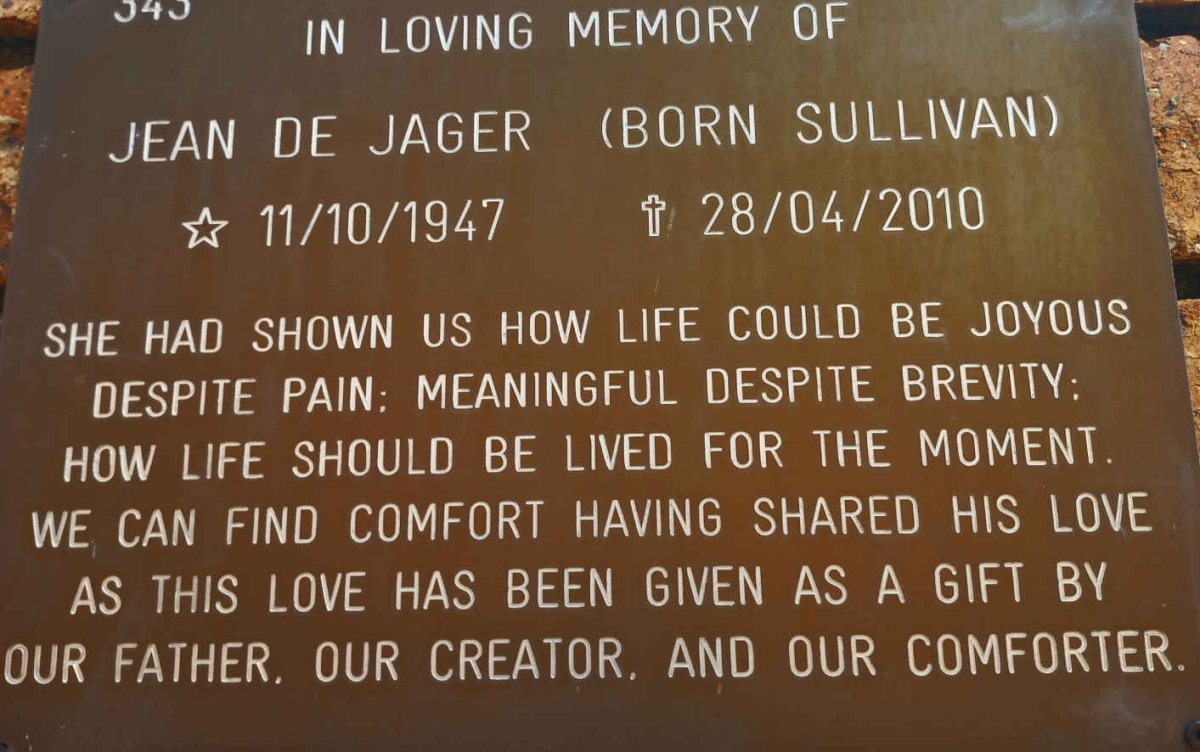 JAGER Jean, de nee SULLIVAN 1947-2010