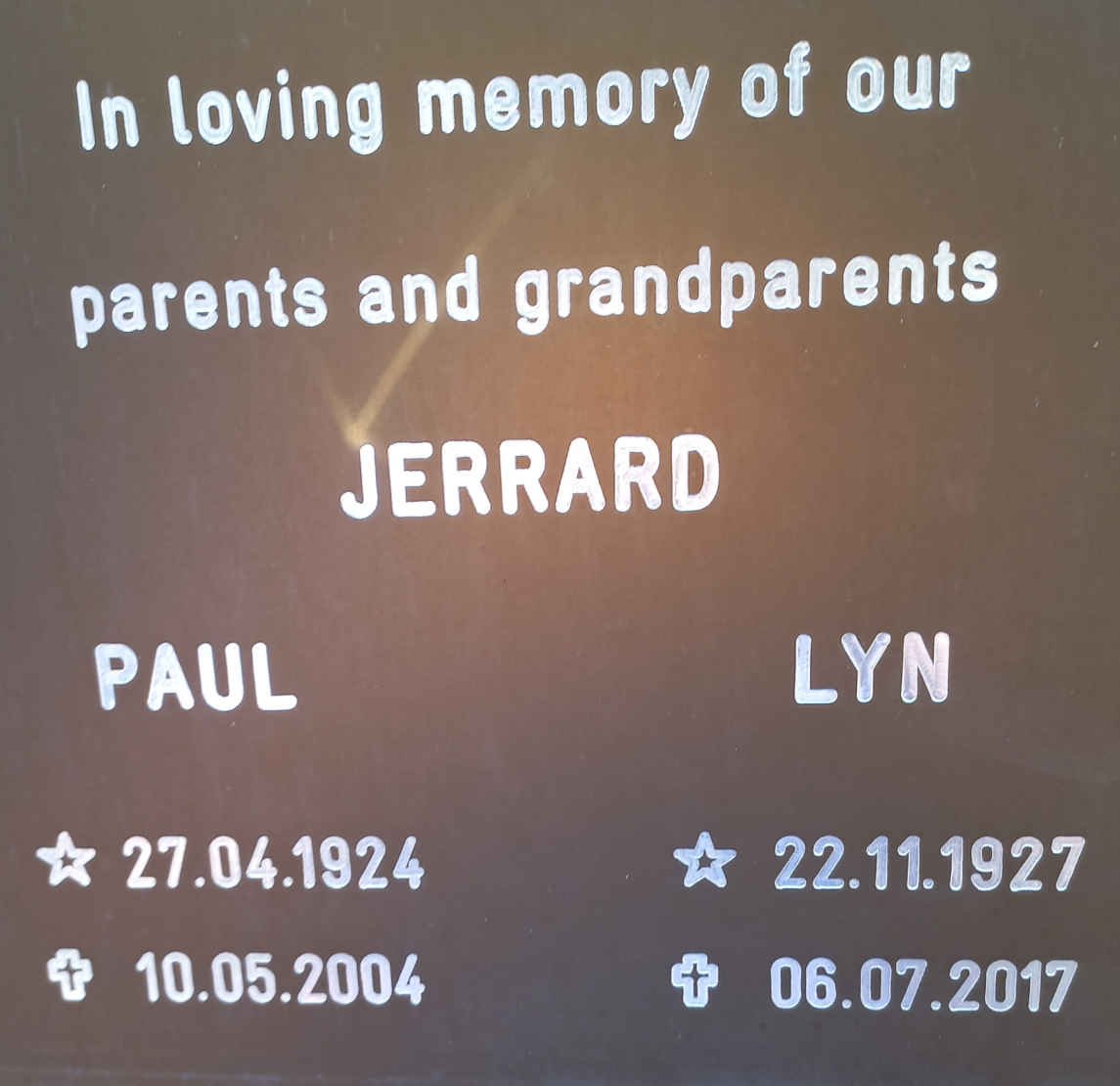 JERRARD Paul 1924-2004 &amp; Lyn 1927-2017