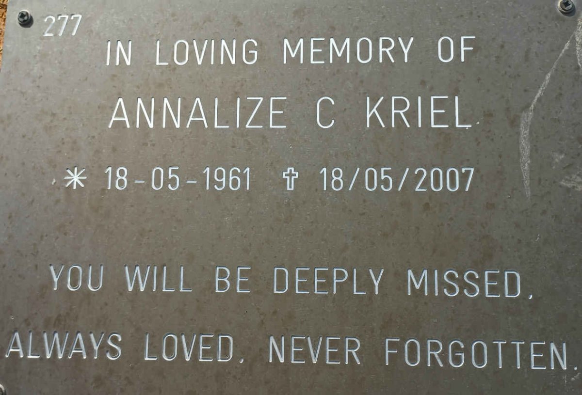 KRIEL Annalize C. 1961-2007