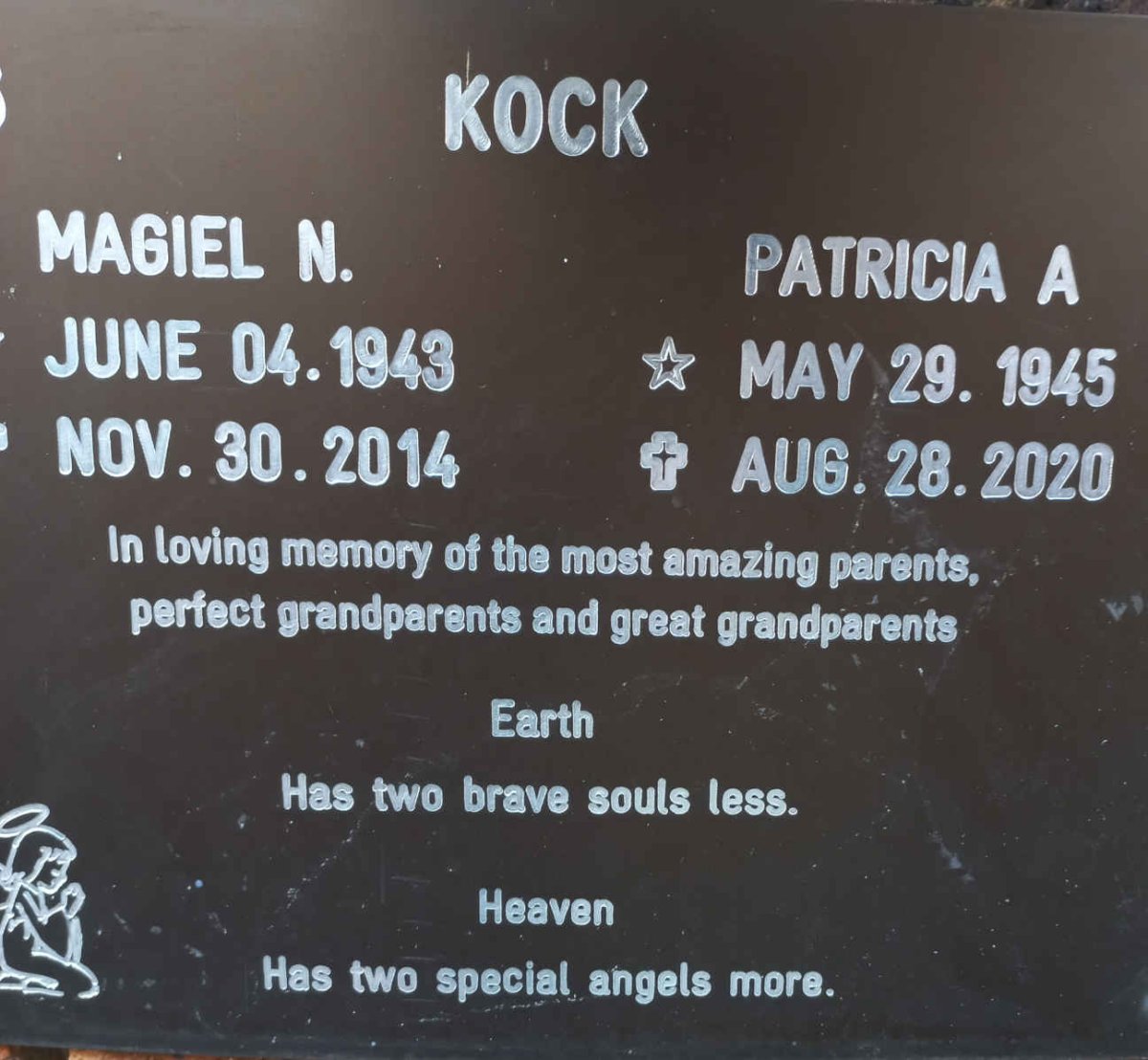 KOCK Magiel N. 1943-2014 &amp; Patricia A. 1945-2020