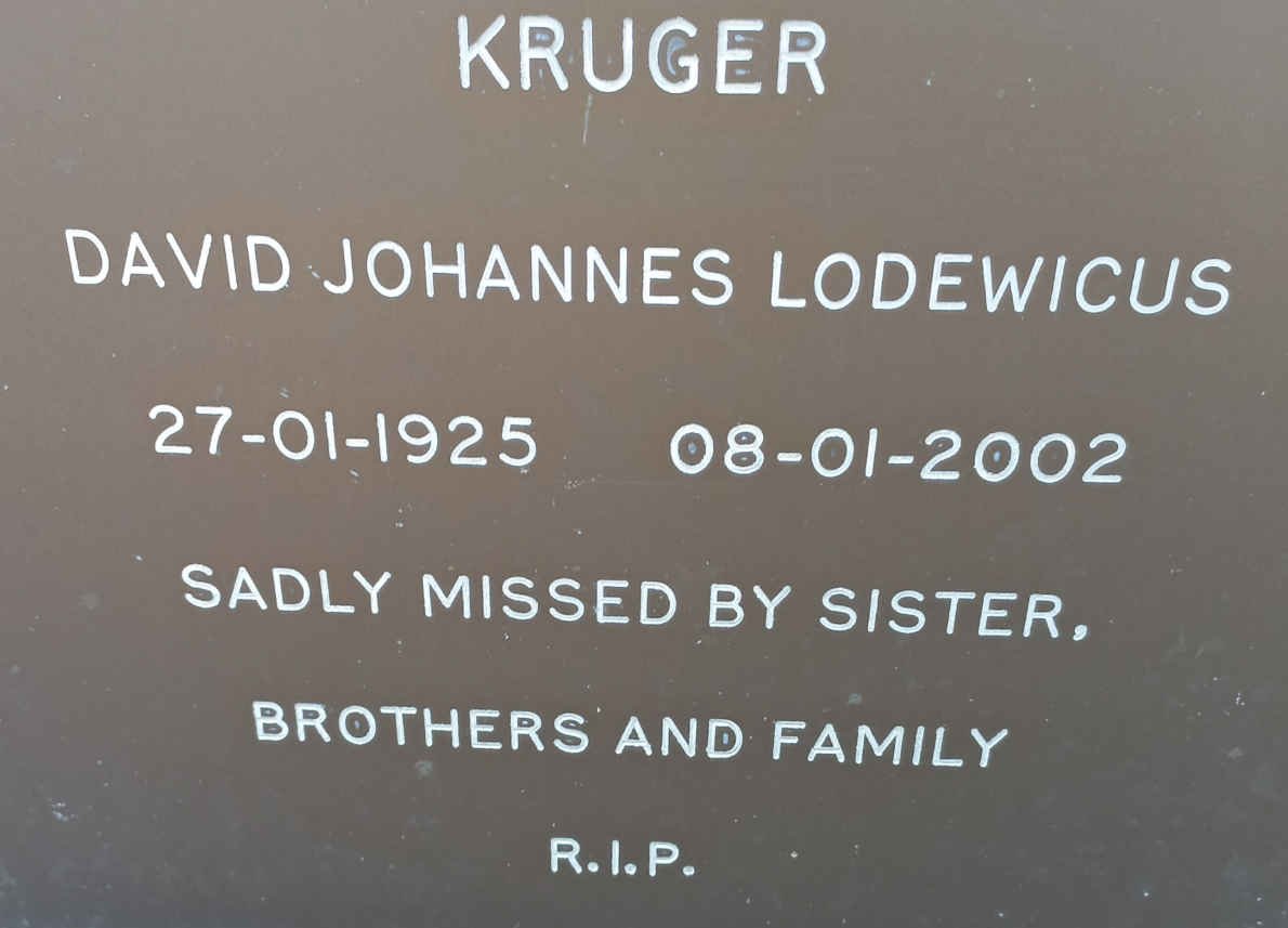 KRUGER David Johannes Lodewicus 1925-2002