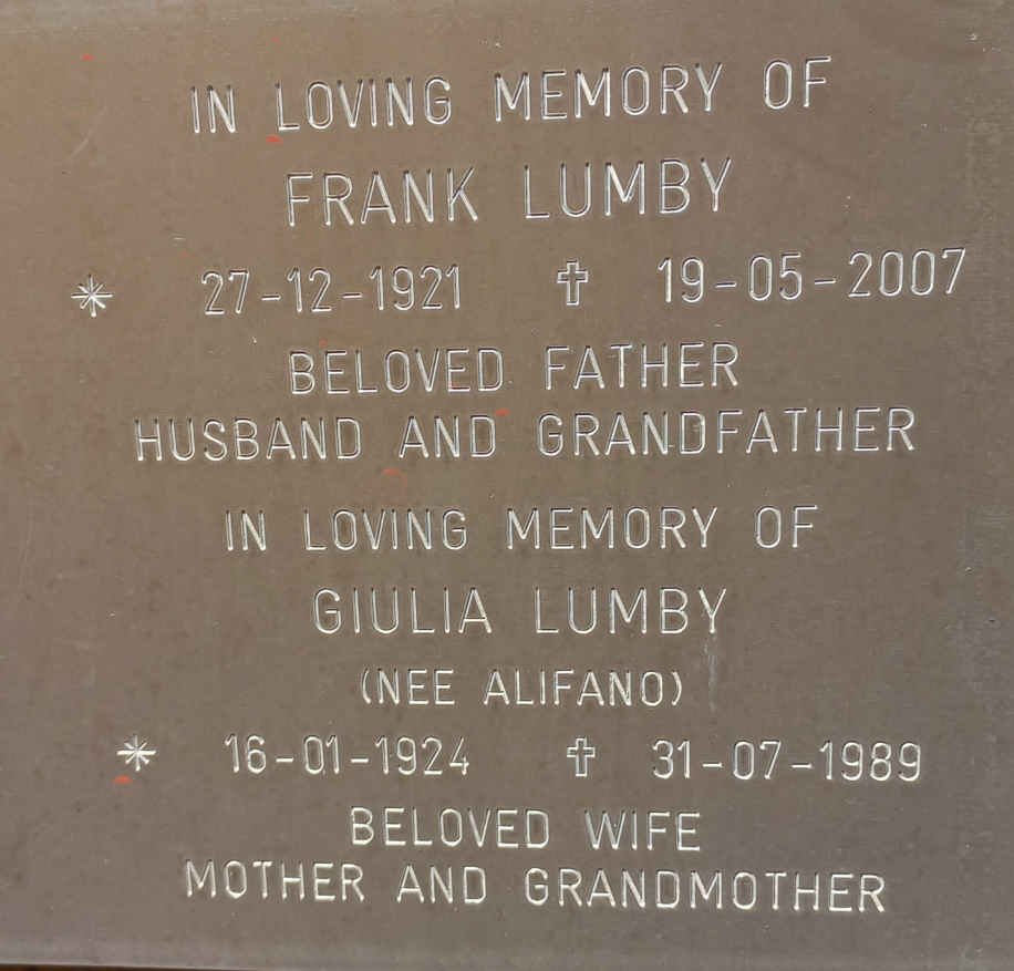 LUMBY Frank 1921-2007 &amp; Giulia ALIFANO 1924-1989