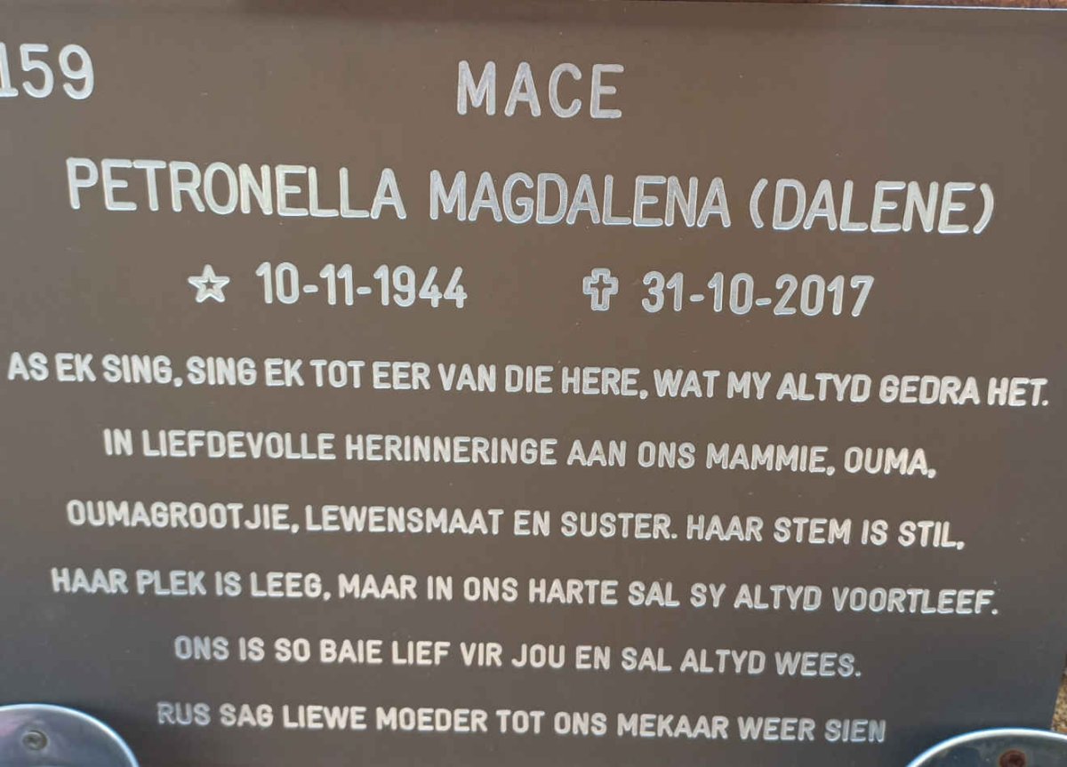 MACE Petronella Magdalena 1944-2017