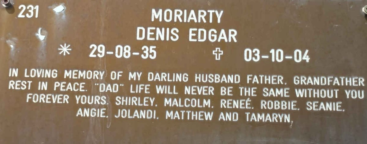 MORIARTY Denis Edgar 1935-2004