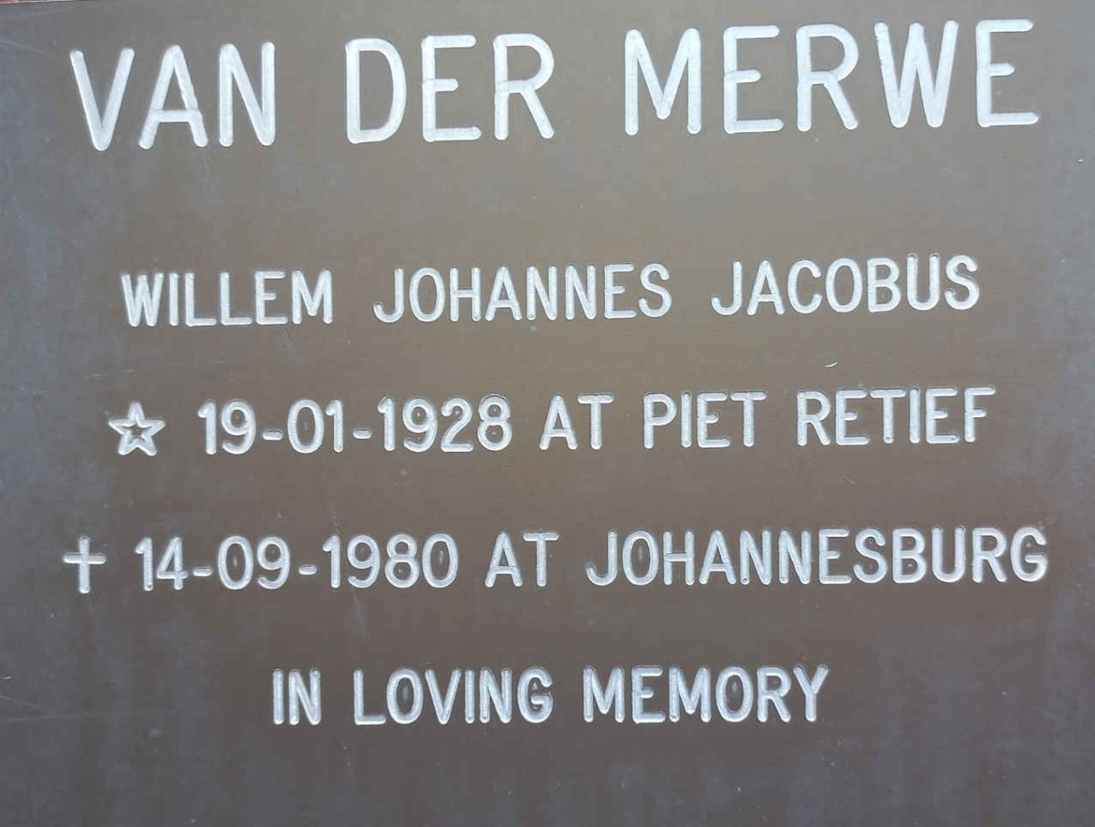 MERWE Willem Johannes Jacobus, van der 1928-1980
