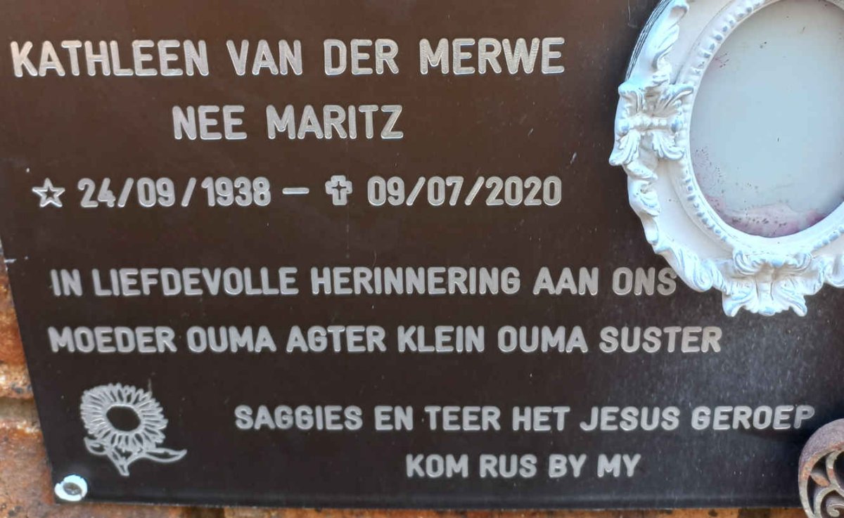 MERWE Kathleen, van der nee MARITZ 1938-2020