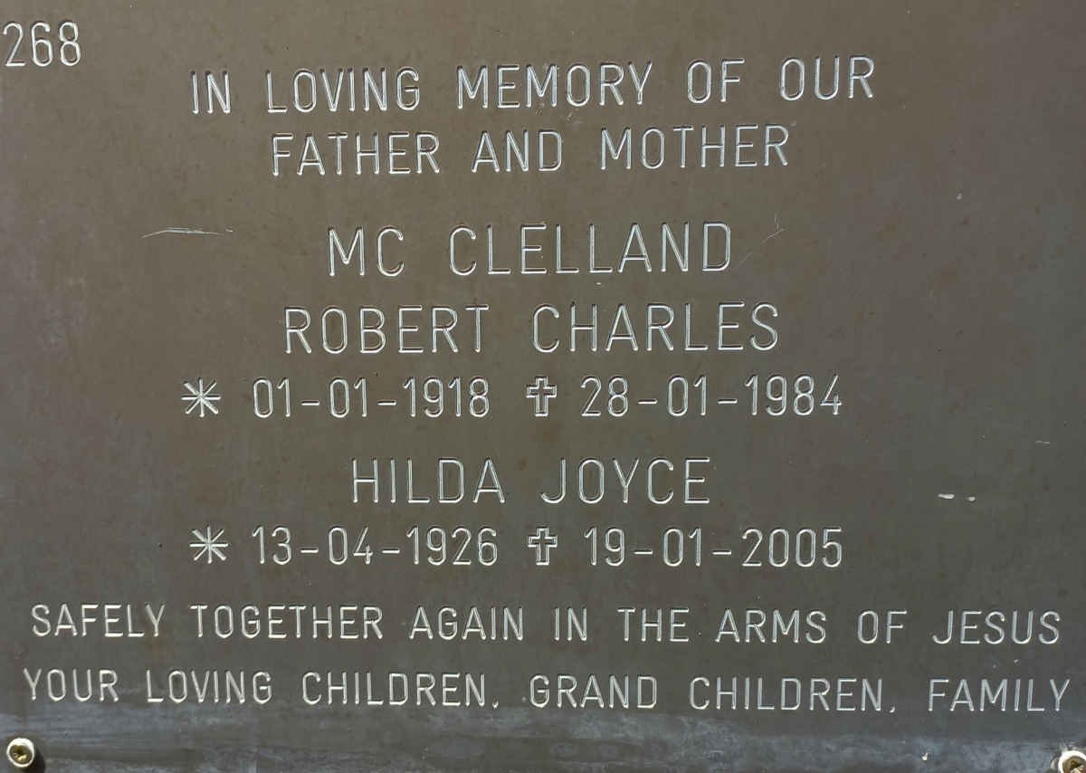 MCCLELLAND Robert Charles 1918-1984 &amp; Hilda Joyce 1926-2005
