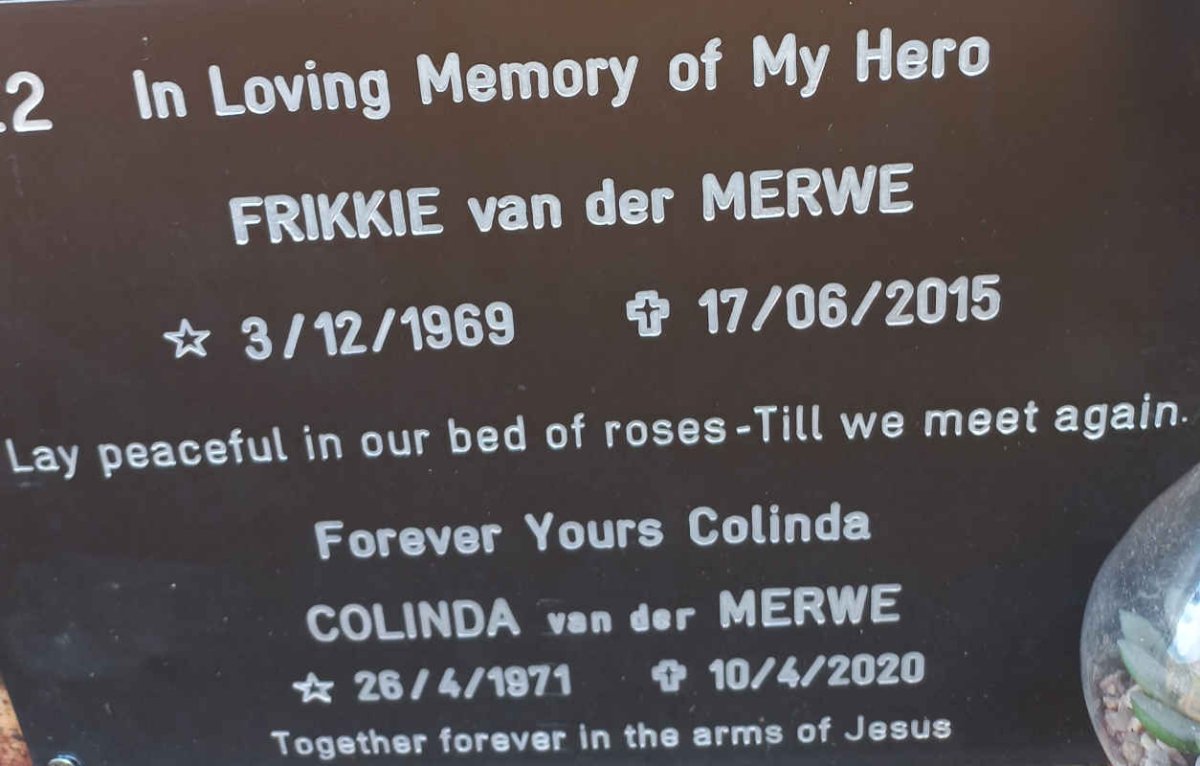 MERWE Frikkie, van der 1969-2015 &amp; Colinda 1971-2020