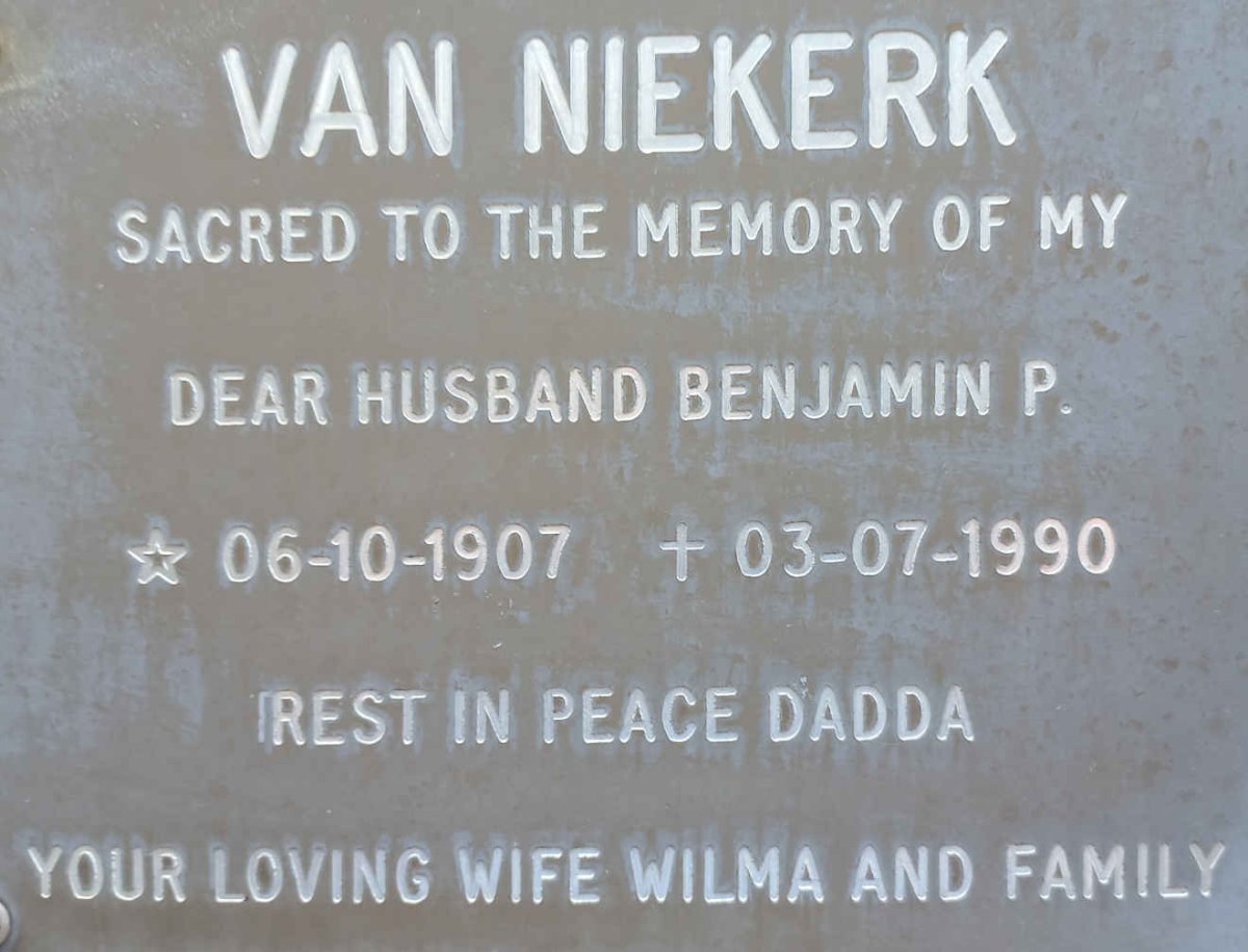 NIEKERK Benjamin P., van 1907-1990