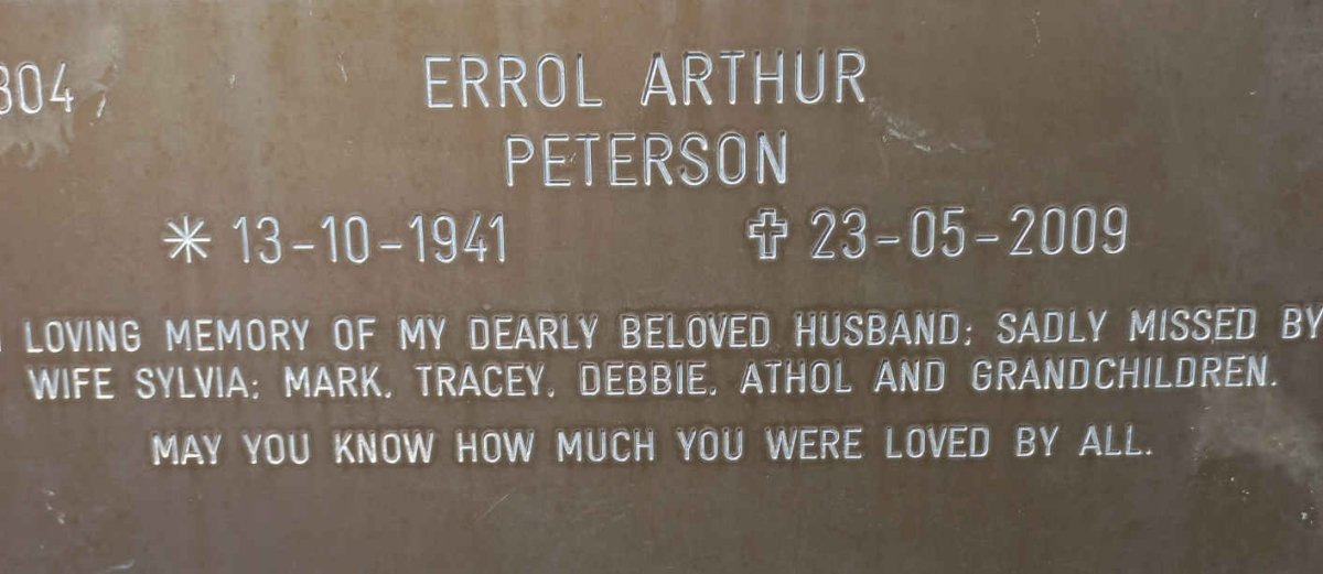 PETERSON Errol Arthur 1941-2009