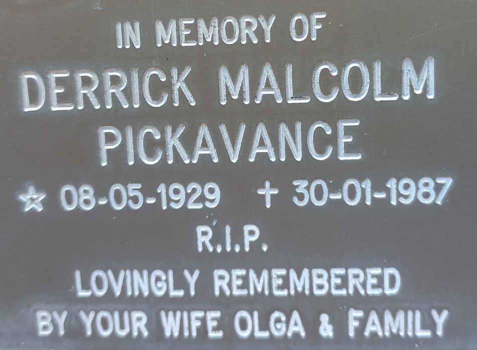 PICKAVANCE Derrick Malcolm 1929-1987