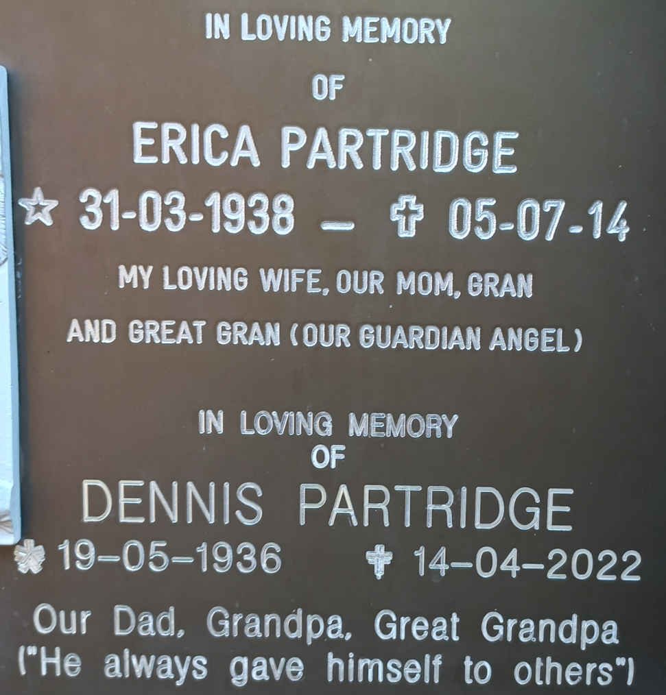 PARTRIDGE Dennis 1936-2022 &amp; Erica 1938-2014